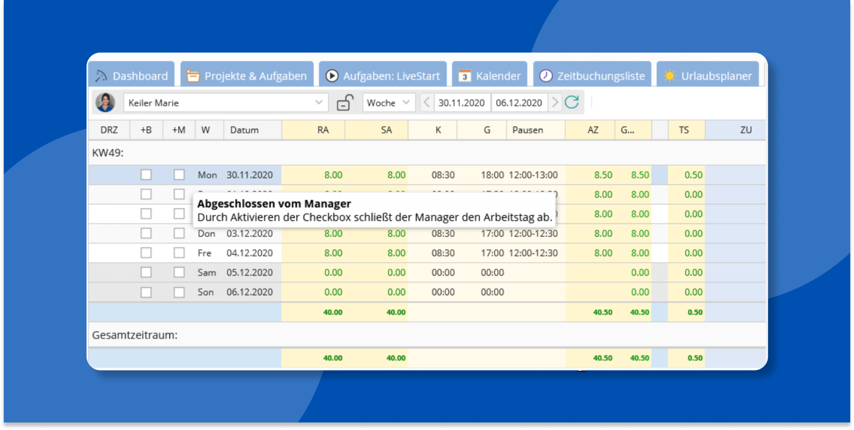 TimeTac Stundenabrechnung Monatsabschluss