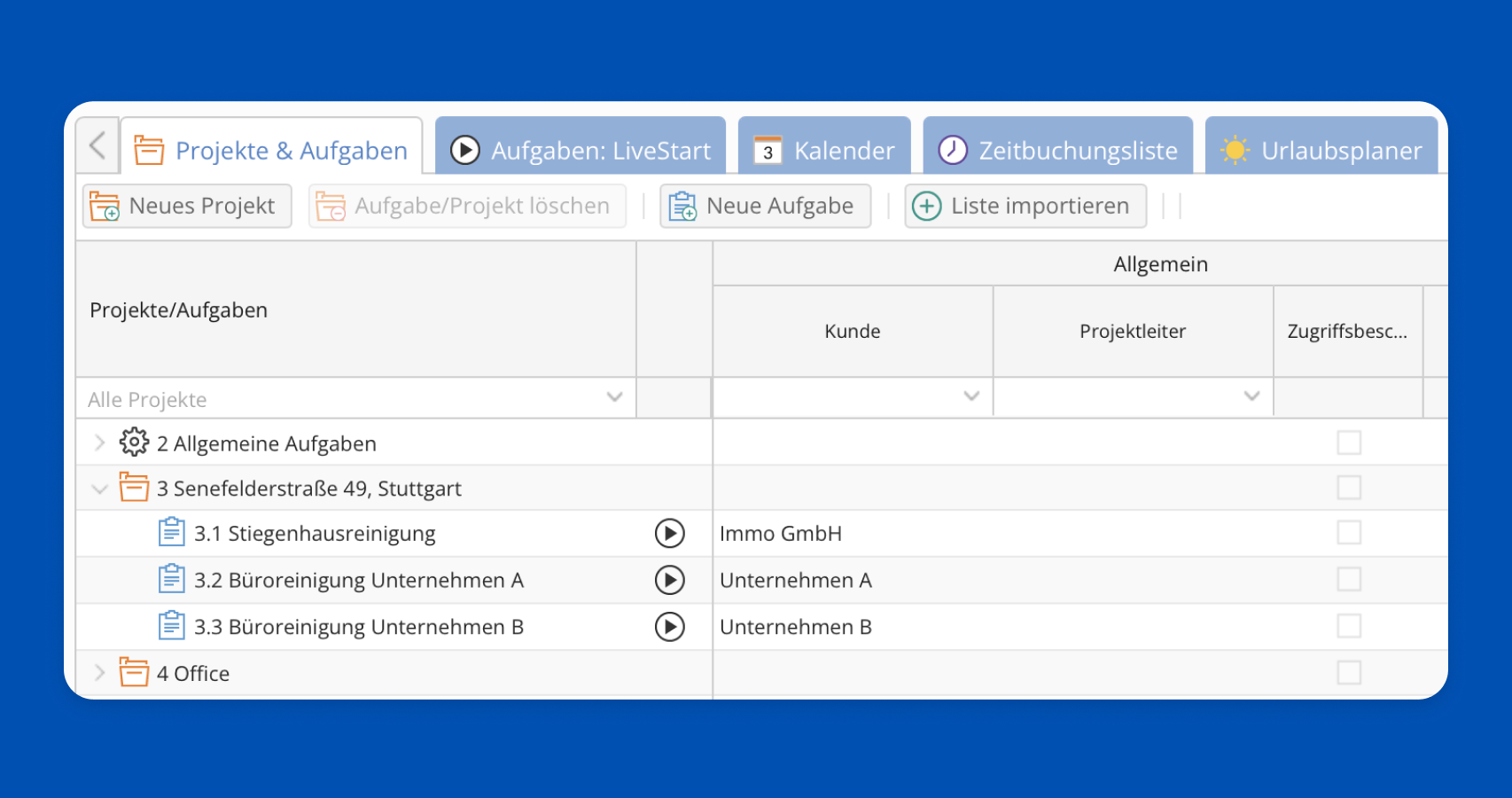 TimeTac Projektzeiterfassung Projektstruktur