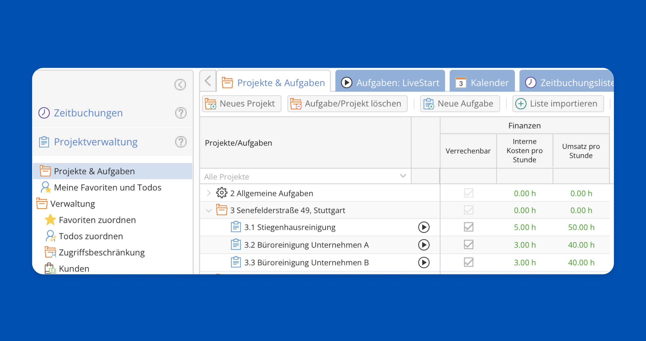 TimeTac Projektzeiterfassung Kosten und Umsatz