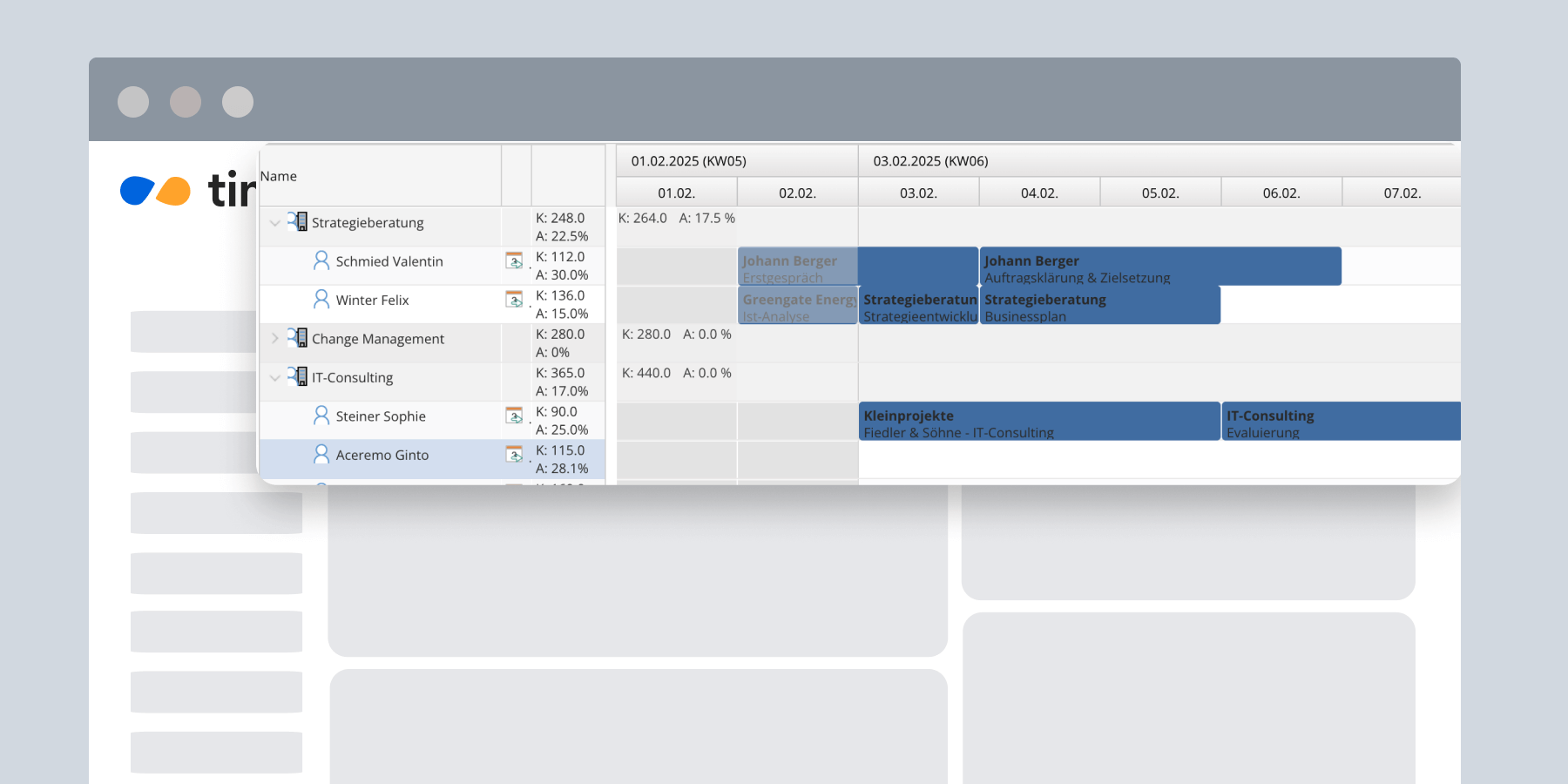 TimeTac Projektzeiterfassung Kapazität und Auslastung