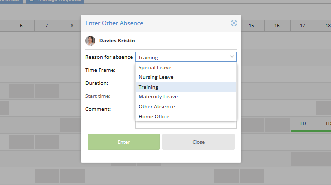 TimeTac Leave Management: select type of absence TimeTac Leave Management: select type of absence