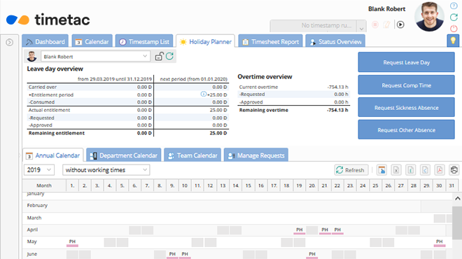 TimeTac Leave Management: overview of holiday entitlement TimeTac Leave Management: overview of holiday entitlement