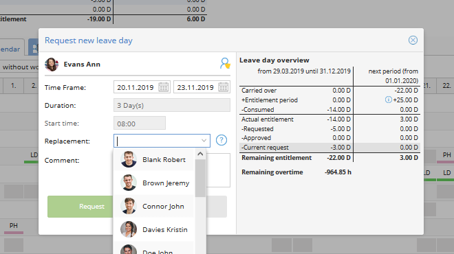 TimeTac Leave Management: select a substitute TimeTac Leave Management: select a substitute