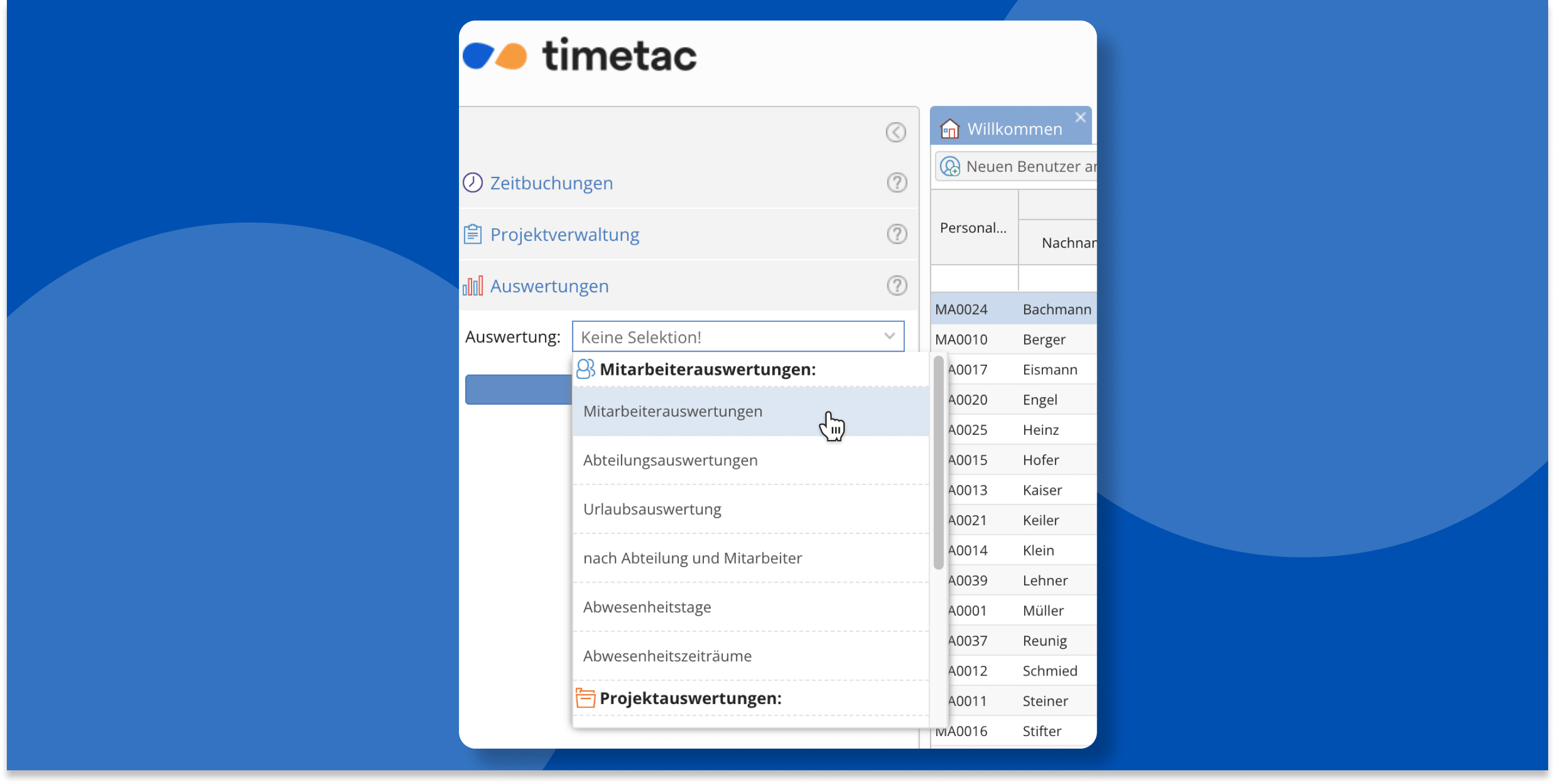 TimeTac Auswertungsmöglichkeiten