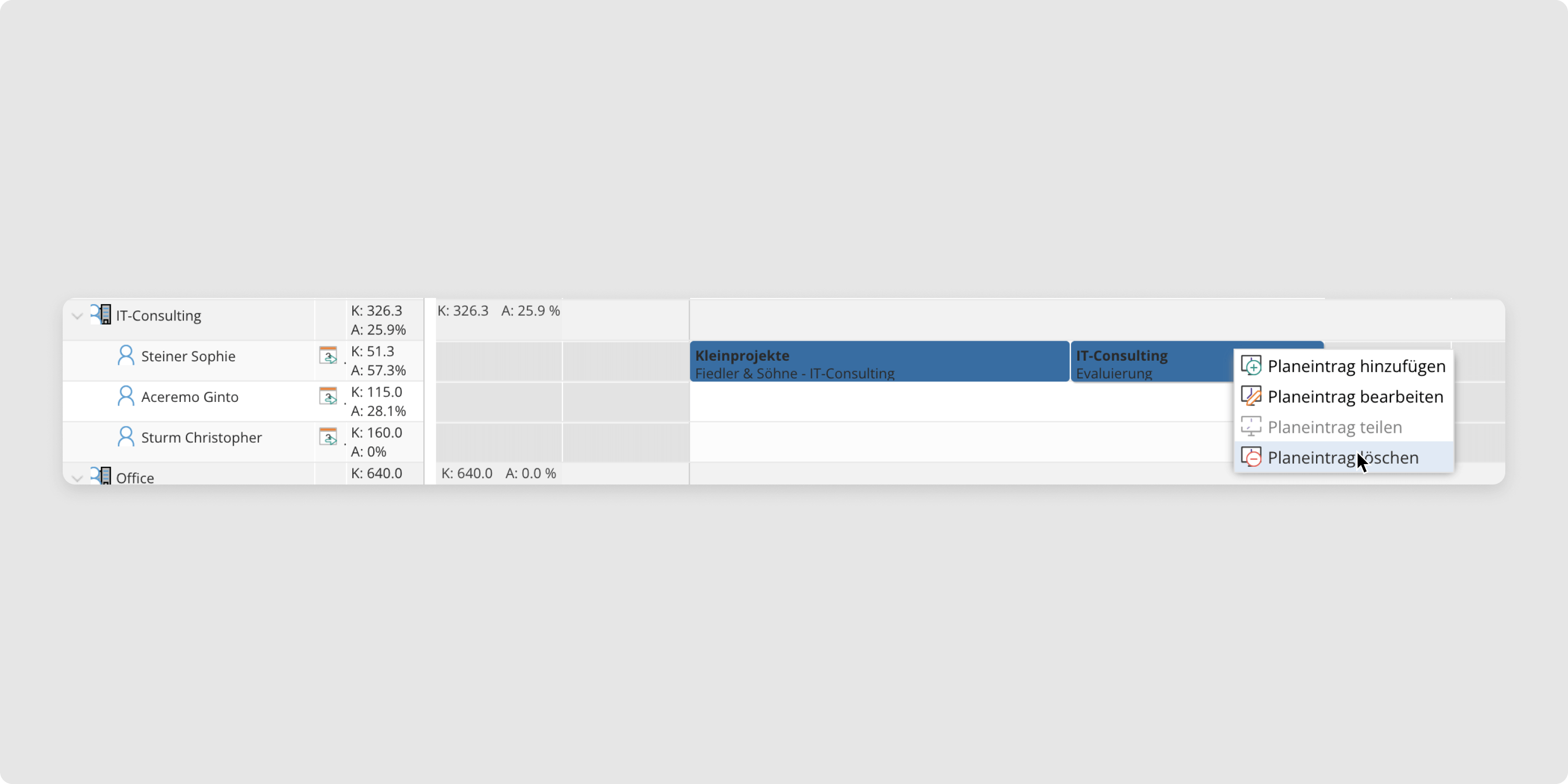 TimeTac Projektzeiterfassung Planeinträge