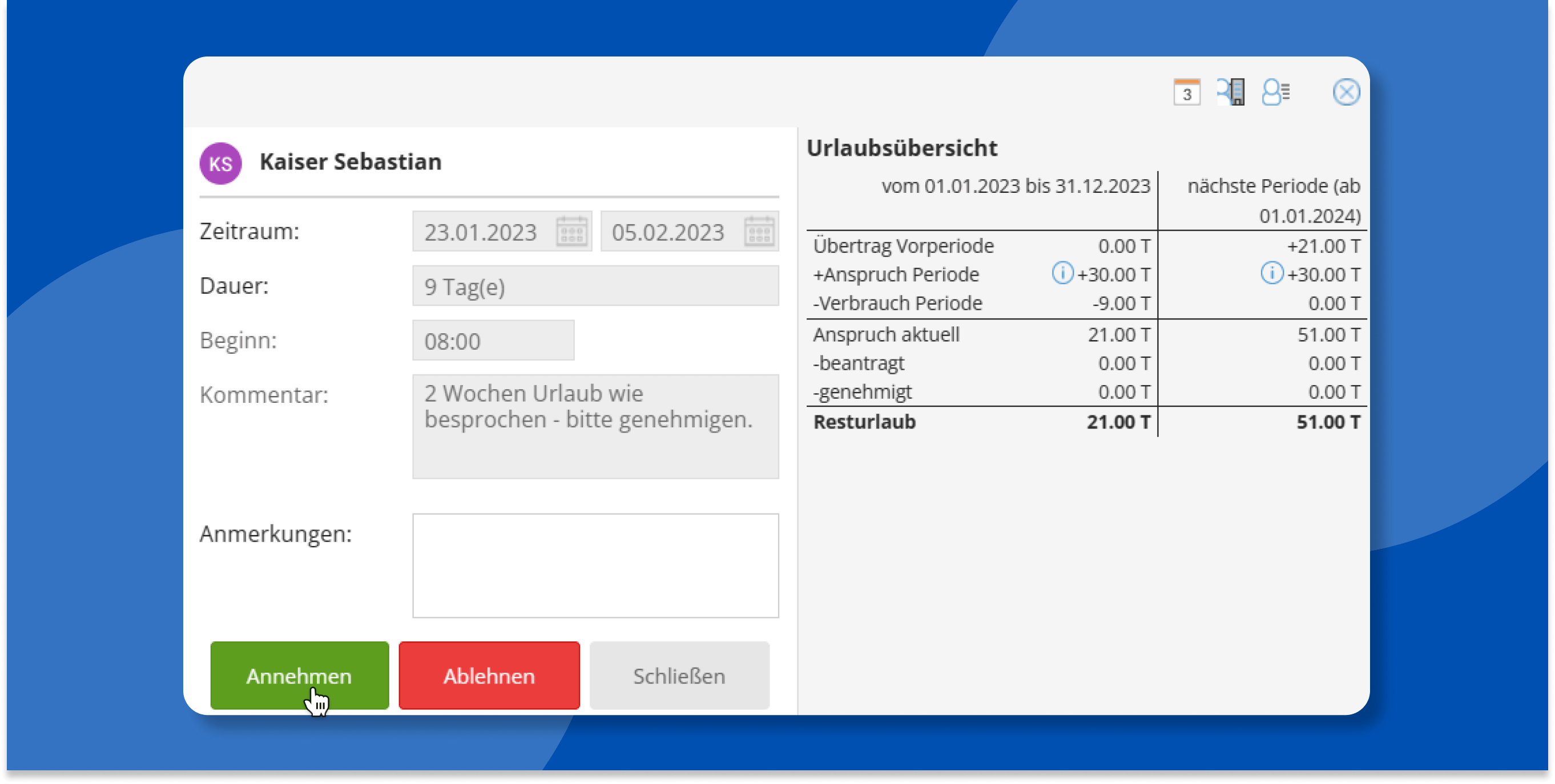 TimeTac Urlaubsverwaltung Antragsverwaltung